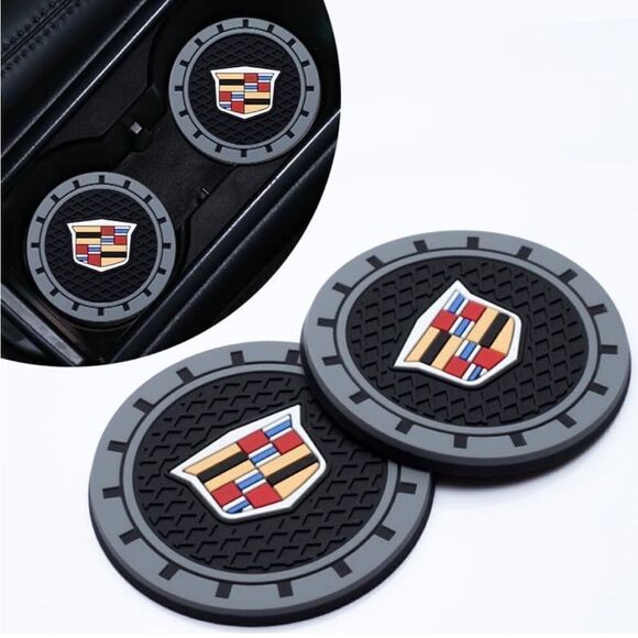 Cadillac car cup Coasters in black and gray with logo Set of 2 NWT - Picture 1 of 5
